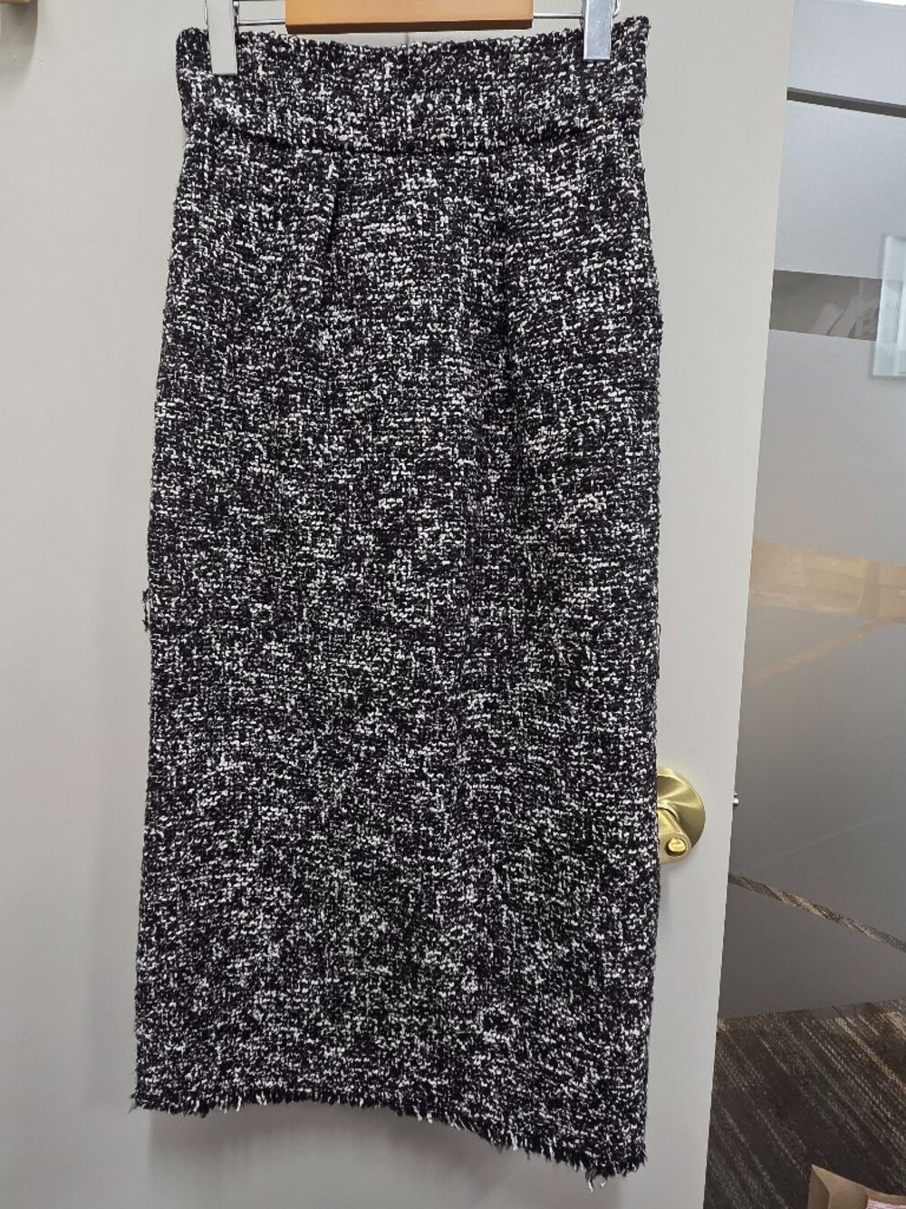 Zara Black and White Tweed Midi Skirt